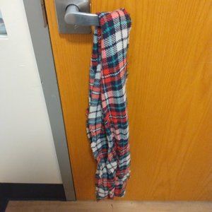 Multi-coloured plaid infinity scarf